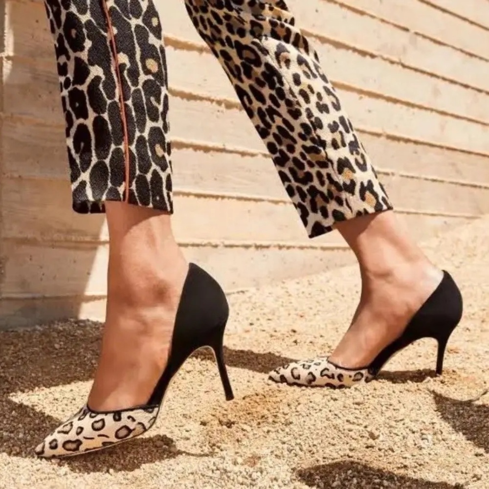 Manolo Blahnik d'Orsay pumps with a leopard print calf-dyed hair